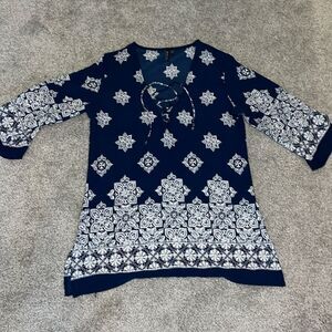 Blue snowflake roomy shoestring tie Portocruz Tunic Shirt top M women’s